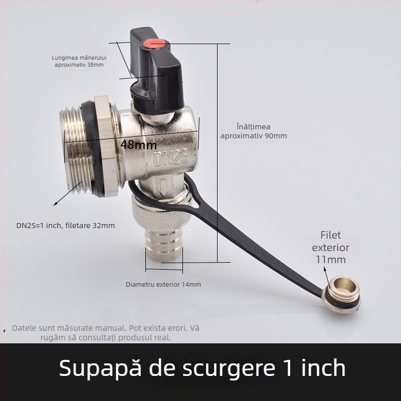 Robinet de drenaj pentru încălzire prin podea geotermală; corp din cupru solid; construcție integral din cupru; pentru drenaj