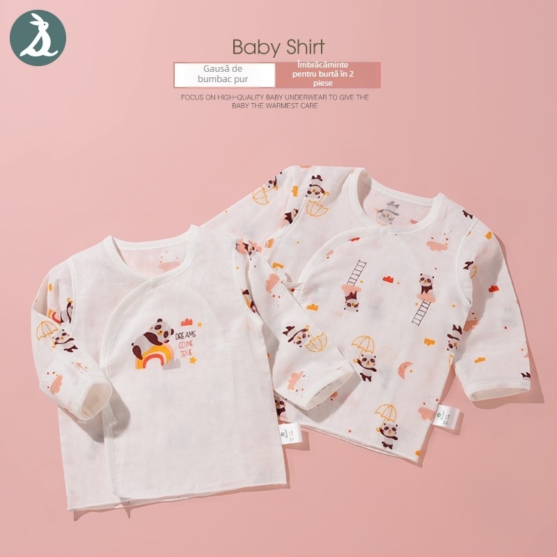 Top pentru nou-născuți din bumbac gauză, 100% bumbac, textură moale, guler rotund, pentru vârsta 0–1 ani, vară