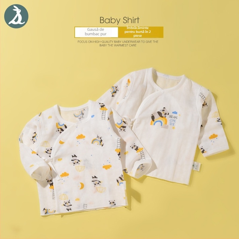 Top pentru nou-născuți din bumbac gauză, 100% bumbac, textură moale, guler rotund, pentru vârsta 0–1 ani, vară