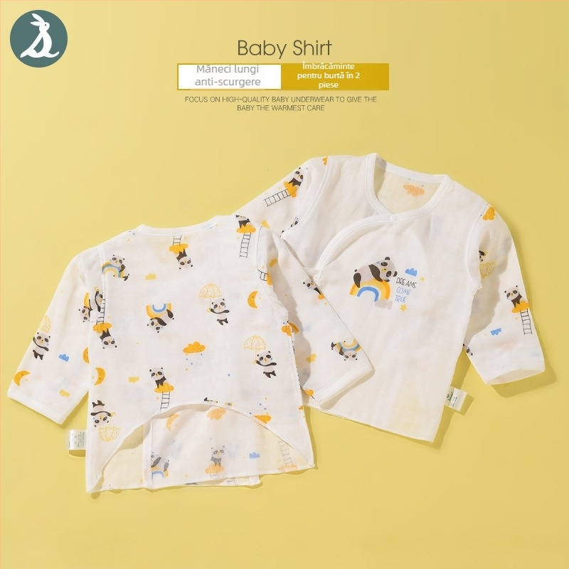 Top pentru nou-născuți din bumbac gauză, 100% bumbac, textură moale, guler rotund, pentru vârsta 0–1 ani, vară