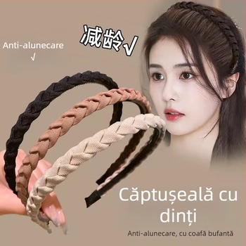 Bandă de păr din material textil pentru spălarea feței, lucrată manual, stil coreean, anti-alunecare cu dinți, pentru femei