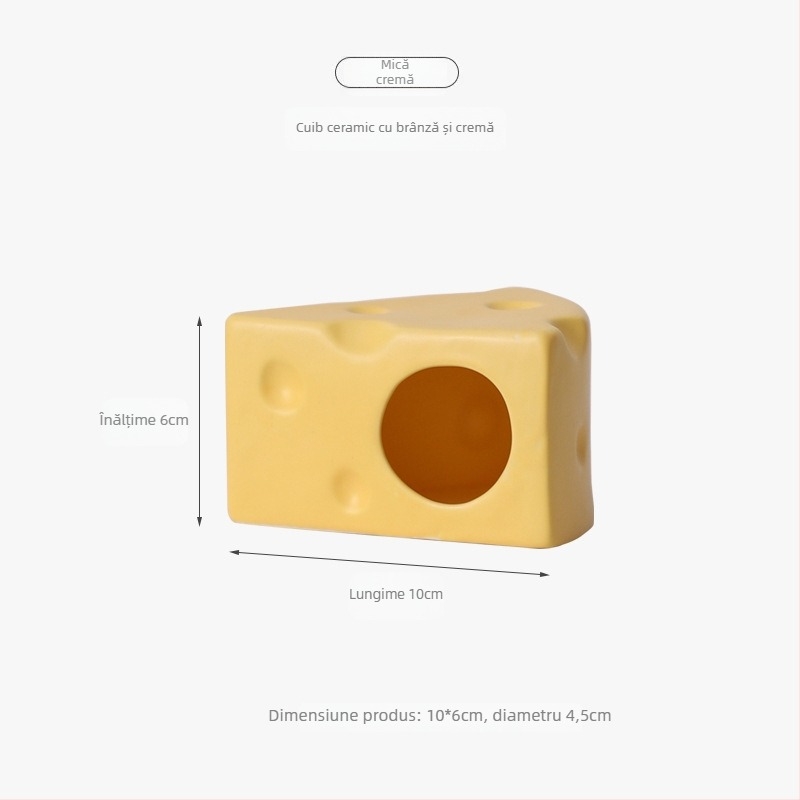 Cuib ceramic pentru hamster, în formă de burger cu brânză, pentru răcorire vara (Material: ceramică; Formă: burger cu brânză; Sezon: vară; Stil: desen animat; Utilizare: interior)