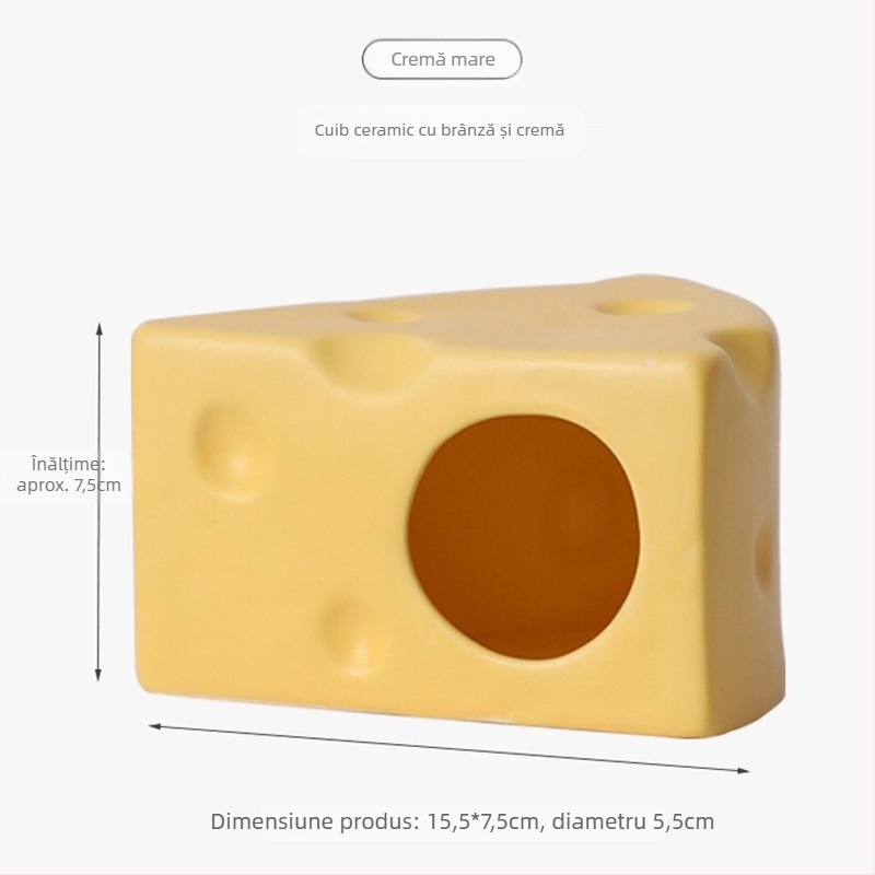 Cuib ceramic pentru hamster, în formă de burger cu brânză, pentru răcorire vara (Material: ceramică; Formă: burger cu brânză; Sezon: vară; Stil: desen animat; Utilizare: interior)