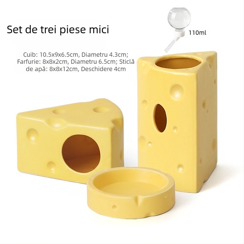 Cuib ceramic pentru hamster, în formă de burger cu brânză, pentru răcorire vara (Material: ceramică; Formă: burger cu brânză; Sezon: vară; Stil: desen animat; Utilizare: interior)