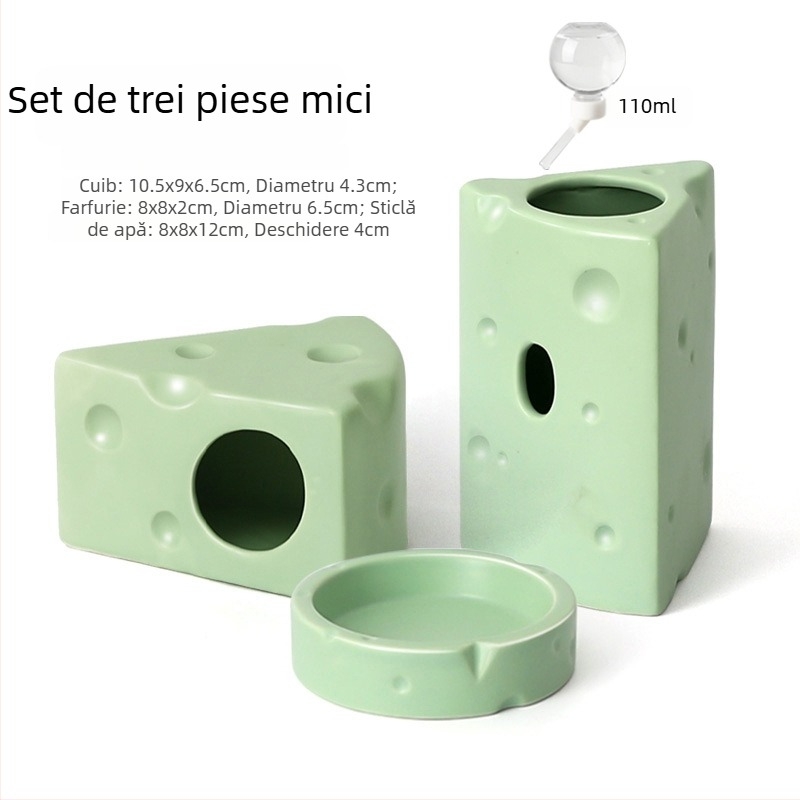 Cuib ceramic pentru hamster, în formă de burger cu brânză, pentru răcorire vara (Material: ceramică; Formă: burger cu brânză; Sezon: vară; Stil: desen animat; Utilizare: interior)
