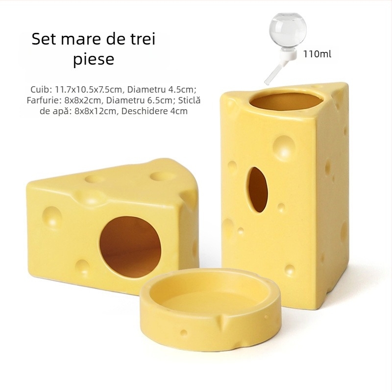Cuib ceramic pentru hamster, în formă de burger cu brânză, pentru răcorire vara (Material: ceramică; Formă: burger cu brânză; Sezon: vară; Stil: desen animat; Utilizare: interior)
