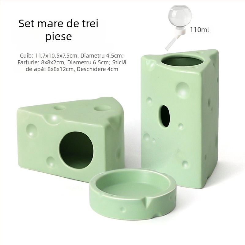Cuib ceramic pentru hamster, în formă de burger cu brânză, pentru răcorire vara (Material: ceramică; Formă: burger cu brânză; Sezon: vară; Stil: desen animat; Utilizare: interior)