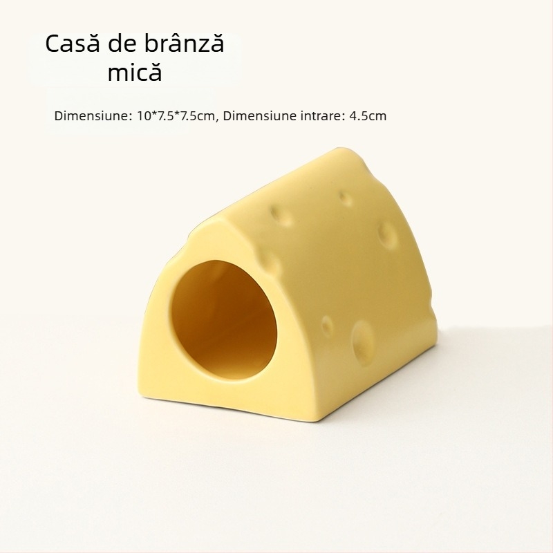 Cuib ceramic pentru hamster, în formă de burger cu brânză, pentru răcorire vara (Material: ceramică; Formă: burger cu brânză; Sezon: vară; Stil: desen animat; Utilizare: interior)