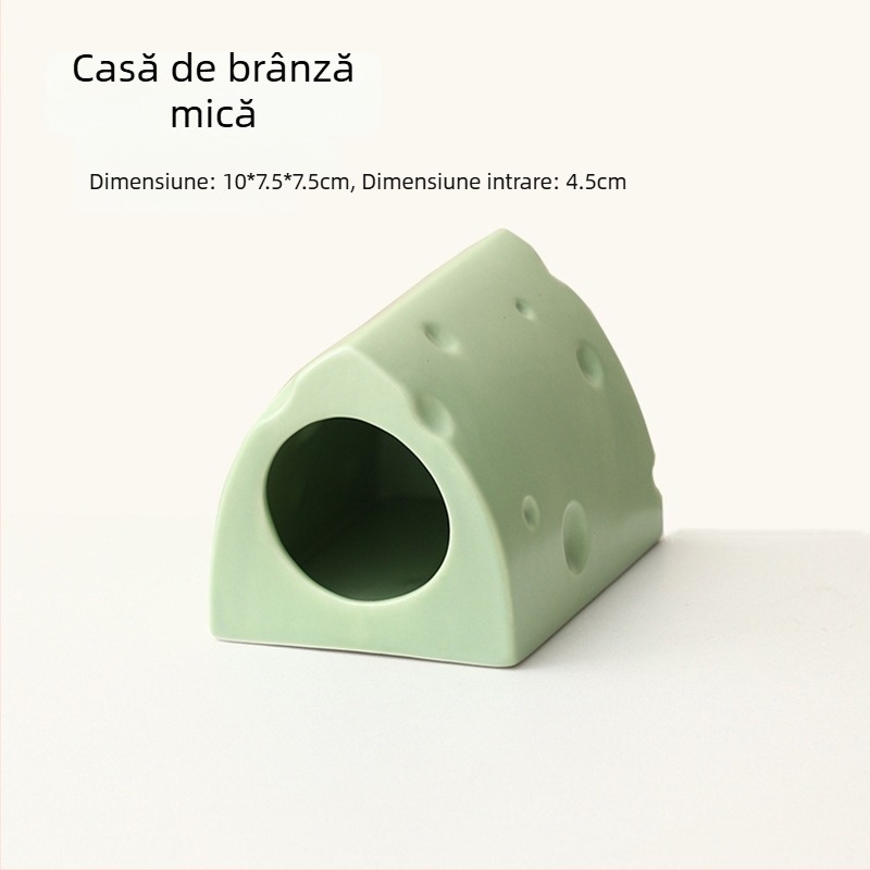Cuib ceramic pentru hamster, în formă de burger cu brânză, pentru răcorire vara (Material: ceramică; Formă: burger cu brânză; Sezon: vară; Stil: desen animat; Utilizare: interior)