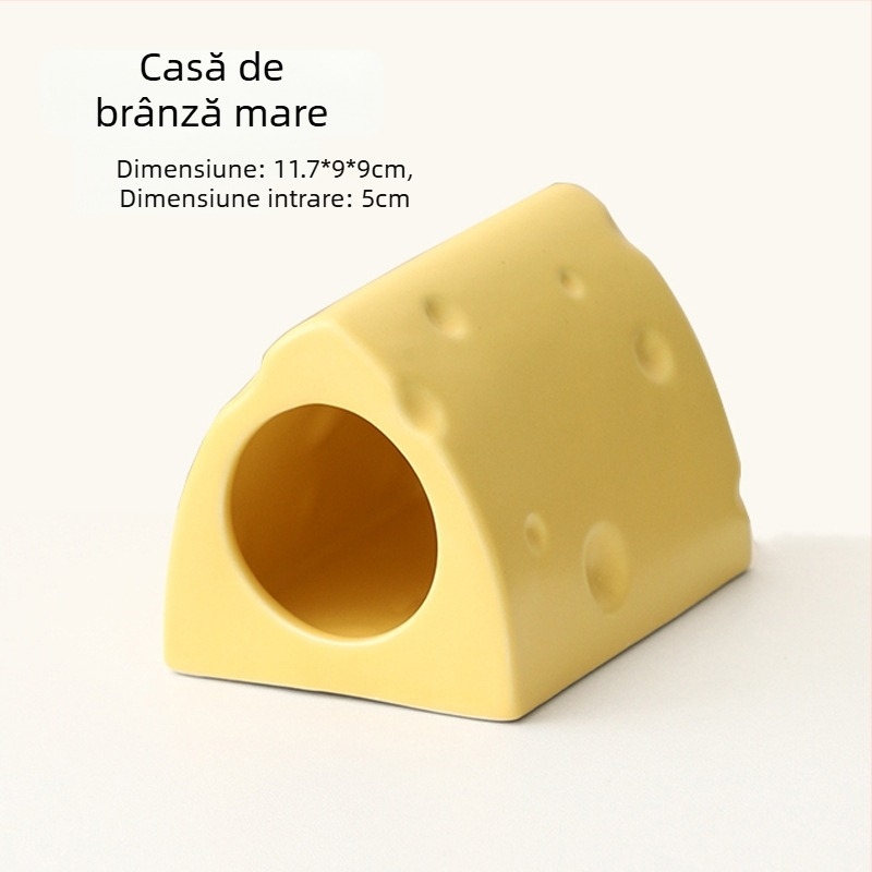 Cuib ceramic pentru hamster, în formă de burger cu brânză, pentru răcorire vara (Material: ceramică; Formă: burger cu brânză; Sezon: vară; Stil: desen animat; Utilizare: interior)
