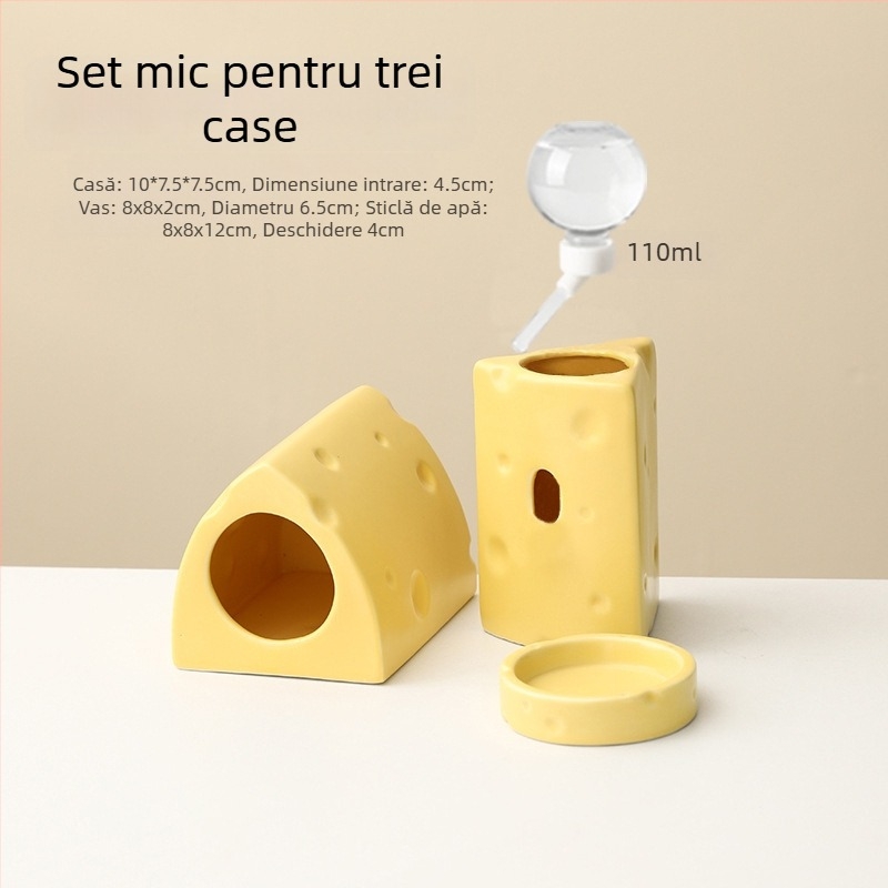 Cuib ceramic pentru hamster, în formă de burger cu brânză, pentru răcorire vara (Material: ceramică; Formă: burger cu brânză; Sezon: vară; Stil: desen animat; Utilizare: interior)