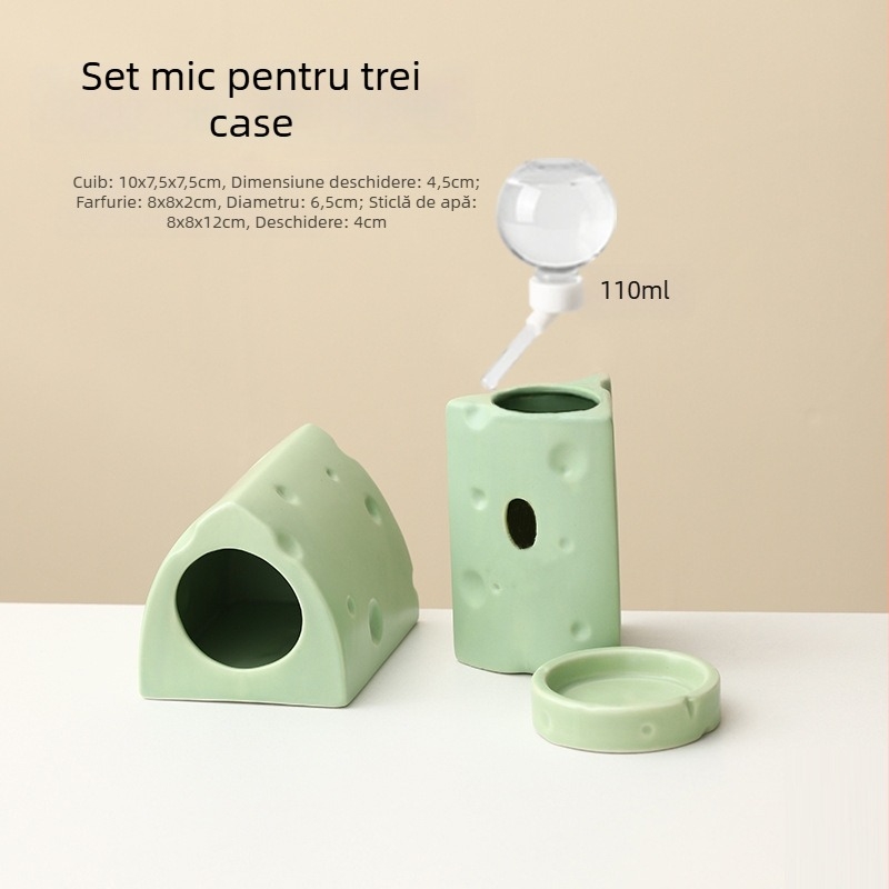 Cuib ceramic pentru hamster, în formă de burger cu brânză, pentru răcorire vara (Material: ceramică; Formă: burger cu brânză; Sezon: vară; Stil: desen animat; Utilizare: interior)