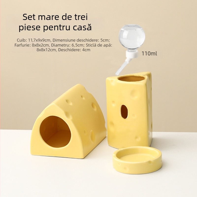 Cuib ceramic pentru hamster, în formă de burger cu brânză, pentru răcorire vara (Material: ceramică; Formă: burger cu brânză; Sezon: vară; Stil: desen animat; Utilizare: interior)