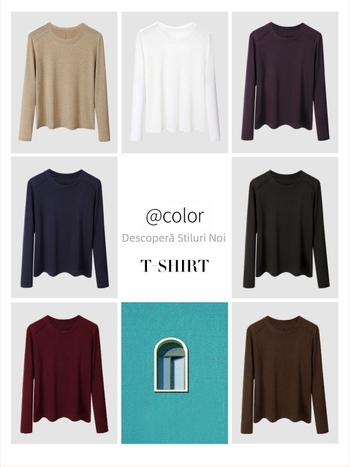 Tricou cu mânecă lungă din amestec Lyocell-lână, croială slim, guler rotund, model unicolor