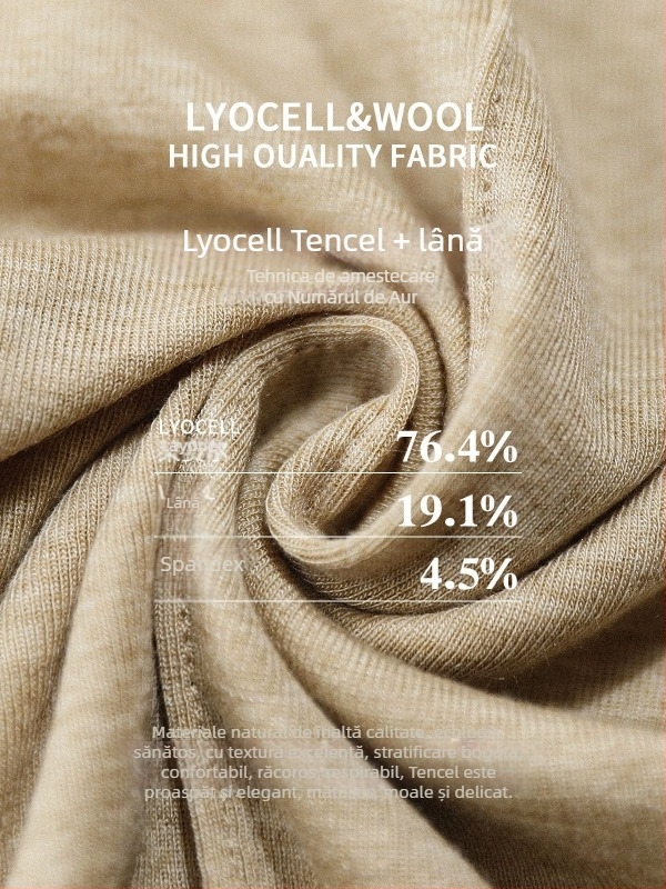 Tricou cu mânecă lungă din amestec Lyocell-lână, croială slim, guler rotund, model unicolor