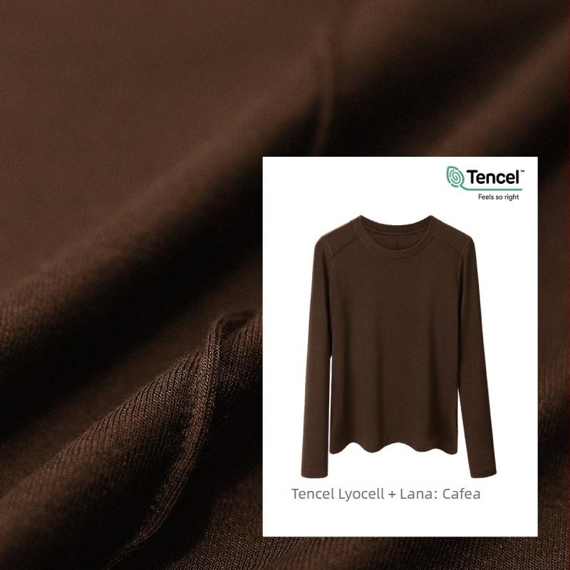 Tricou cu mânecă lungă din amestec Lyocell-lână, croială slim, guler rotund, model unicolor