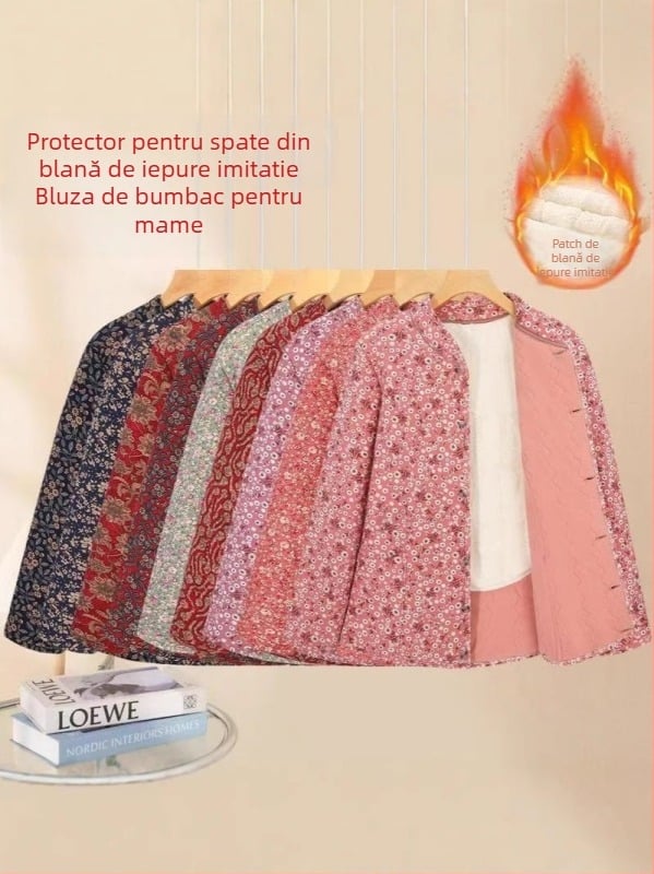 Palton de iarnă pentru femei, umplutură din bumbac, guler rotund, mâneci lungi, imprimeu cu flori rupte, țesătură poliesterică