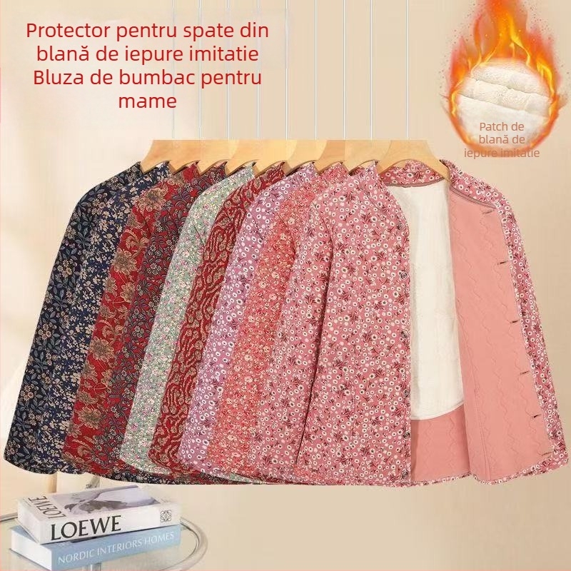 Palton de iarnă pentru femei, umplutură din bumbac, guler rotund, mâneci lungi, imprimeu cu flori rupte, țesătură poliesterică