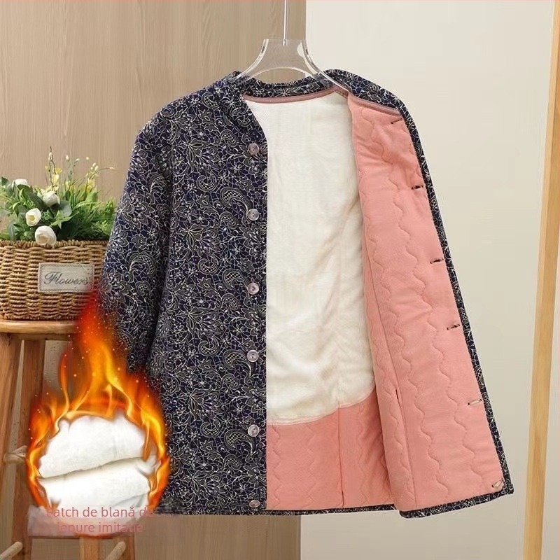 Palton de iarnă pentru femei, umplutură din bumbac, guler rotund, mâneci lungi, imprimeu cu flori rupte, țesătură poliesterică