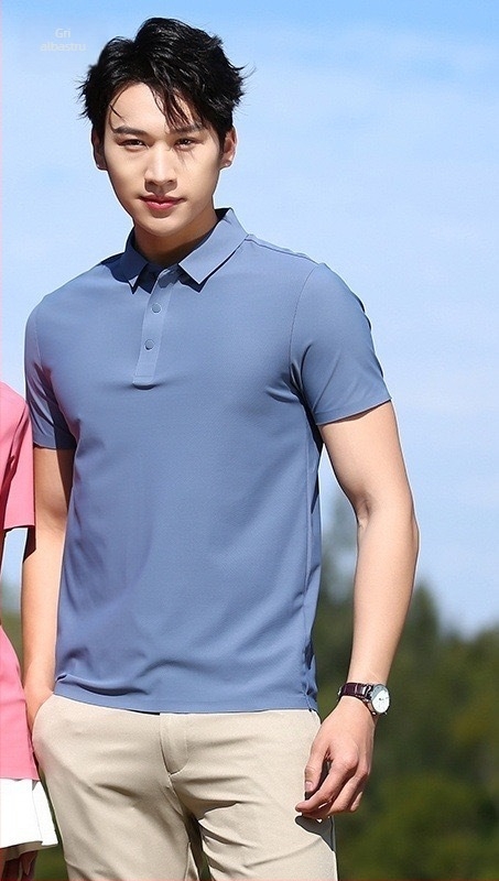 Tricou polo pentru bărbați, fără cusături, Ice Silk, uscare rapidă, mâneci scurte, elastice și respirabil, croială slim pentru business casual