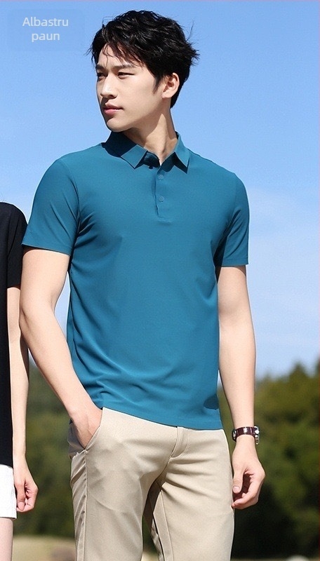 Tricou polo pentru bărbați, fără cusături, Ice Silk, uscare rapidă, mâneci scurte, elastice și respirabil, croială slim pentru business casual