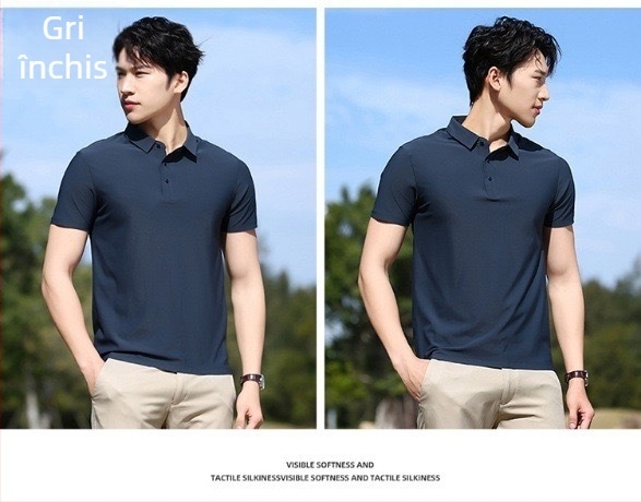 Tricou polo pentru bărbați, fără cusături, Ice Silk, uscare rapidă, mâneci scurte, elastice și respirabil, croială slim pentru business casual