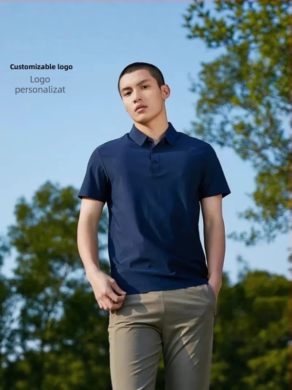 Tricou polo pentru bărbați, fără cusături, Ice Silk, uscare rapidă, mâneci scurte, elastice și respirabil, croială slim pentru business casual
