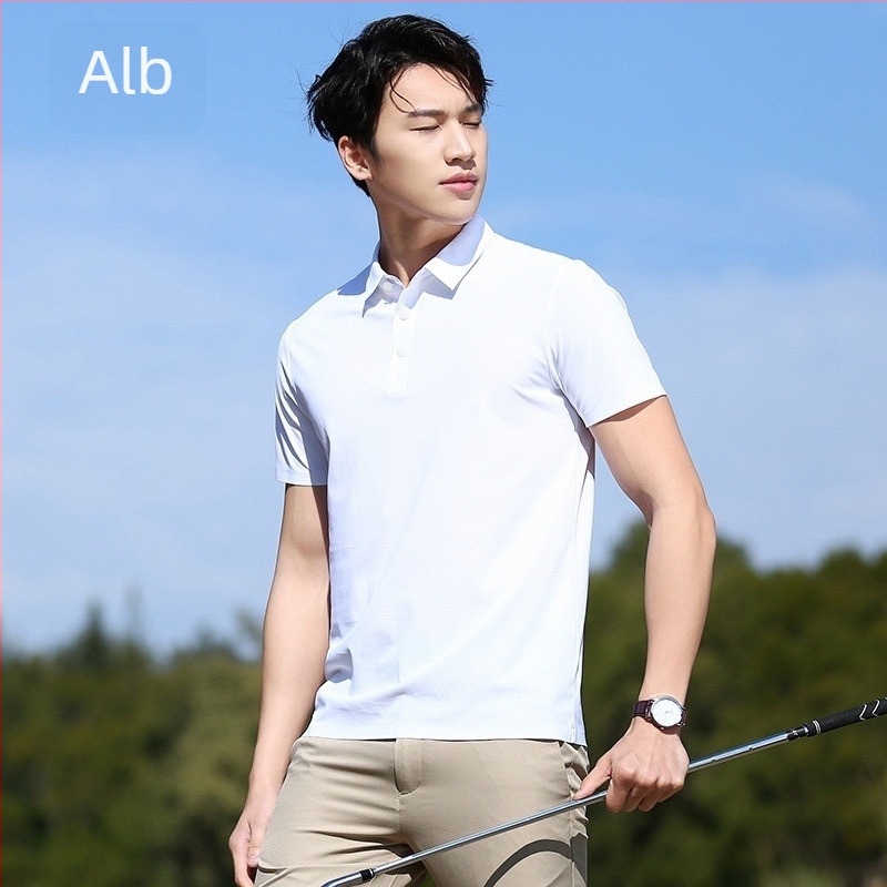 Tricou polo pentru bărbați, fără cusături, Ice Silk, uscare rapidă, mâneci scurte, elastice și respirabil, croială slim pentru business casual