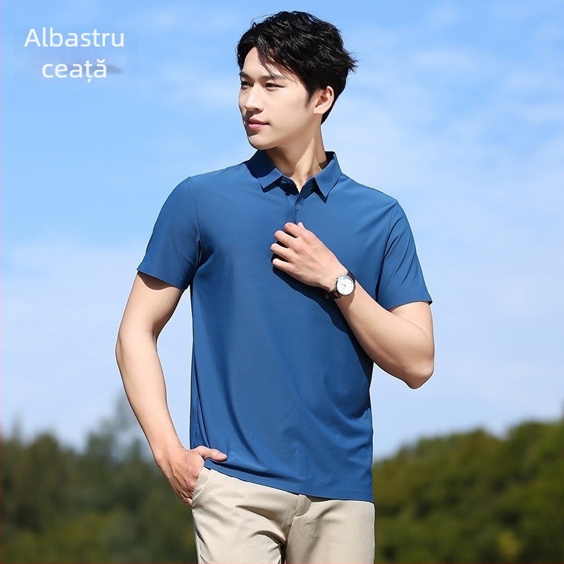 Tricou polo pentru bărbați, fără cusături, Ice Silk, uscare rapidă, mâneci scurte, elastice și respirabil, croială slim pentru business casual