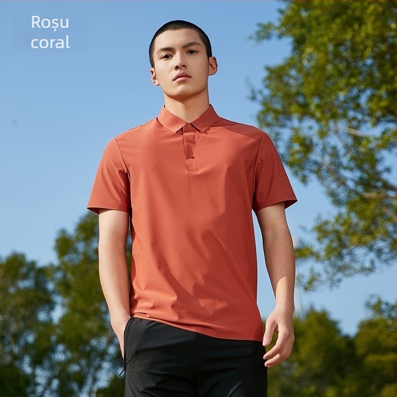 Tricou polo pentru bărbați, fără cusături, Ice Silk, uscare rapidă, mâneci scurte, elastice și respirabil, croială slim pentru business casual