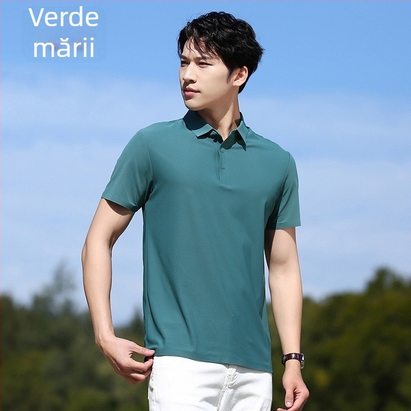 Tricou polo pentru bărbați, fără cusături, Ice Silk, uscare rapidă, mâneci scurte, elastice și respirabil, croială slim pentru business casual