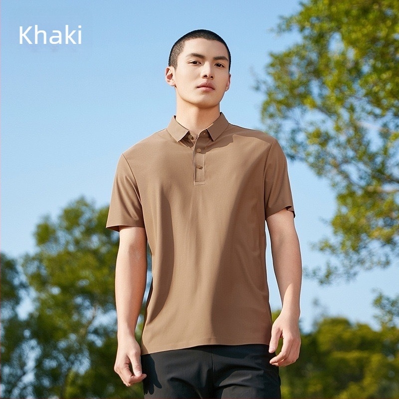 Tricou polo pentru bărbați, fără cusături, Ice Silk, uscare rapidă, mâneci scurte, elastice și respirabil, croială slim pentru business casual