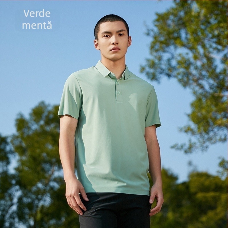 Tricou polo pentru bărbați, fără cusături, Ice Silk, uscare rapidă, mâneci scurte, elastice și respirabil, croială slim pentru business casual