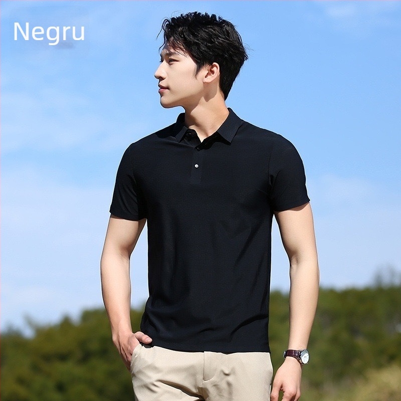 Tricou polo pentru bărbați, fără cusături, Ice Silk, uscare rapidă, mâneci scurte, elastice și respirabil, croială slim pentru business casual