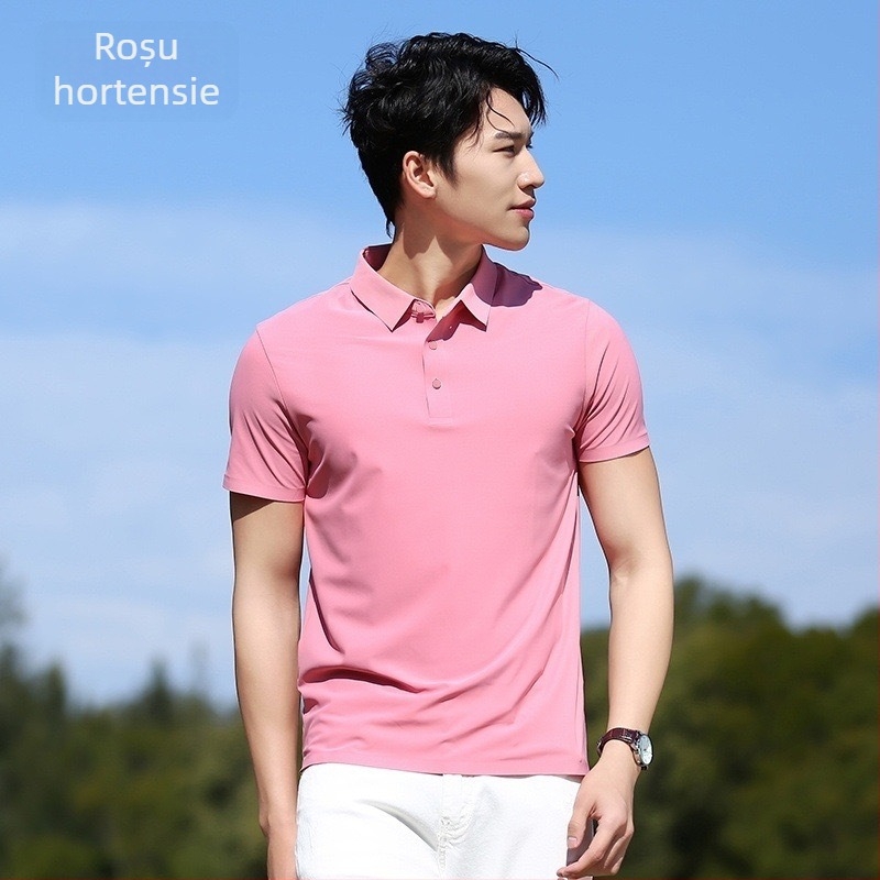 Tricou polo pentru bărbați, fără cusături, Ice Silk, uscare rapidă, mâneci scurte, elastice și respirabil, croială slim pentru business casual