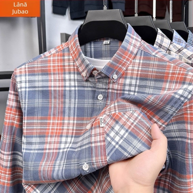 Cămașă pentru bărbați cu mâneci lungi din bumbac combed, 96%+ bumbac, guler pătrat, stil coreean, croială slim, uni