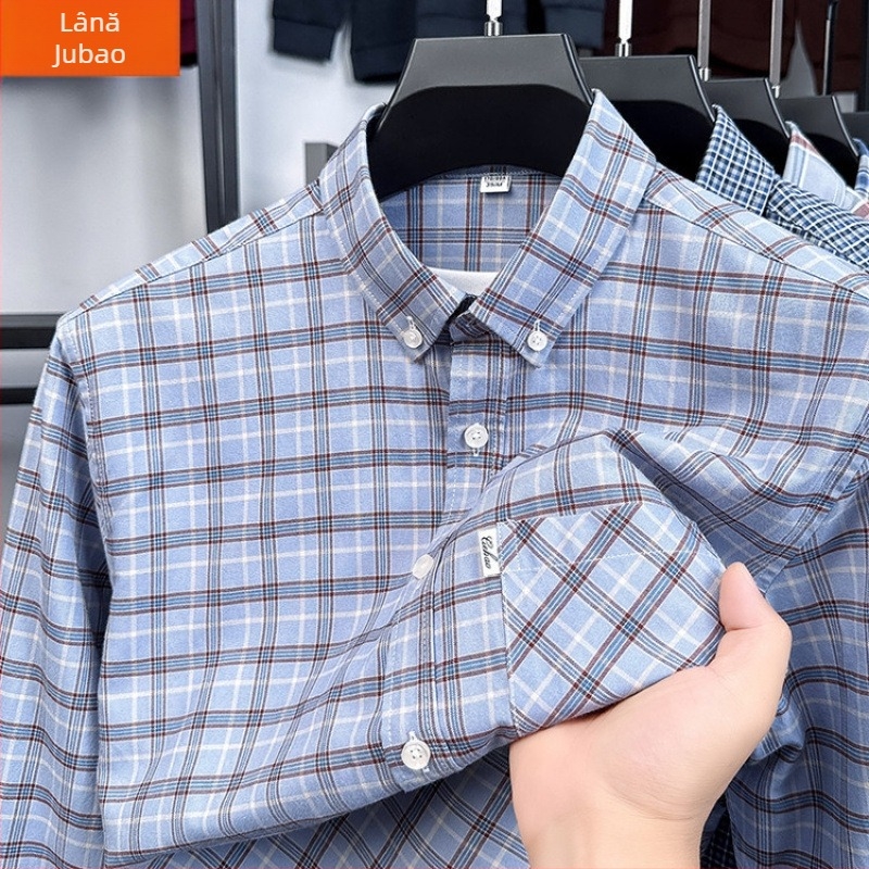 Cămașă pentru bărbați cu mâneci lungi din bumbac combed, 96%+ bumbac, guler pătrat, stil coreean, croială slim, uni