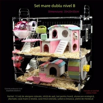 Cușcă acrilică pentru hamster, două etaje, vilă transparentă în formă de castel, rotundă, pentru interior, impermeabilă