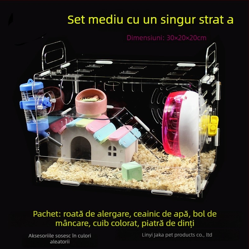 Cușcă acrilică pentru hamster, două etaje, vilă transparentă în formă de castel, rotundă, pentru interior, impermeabilă
