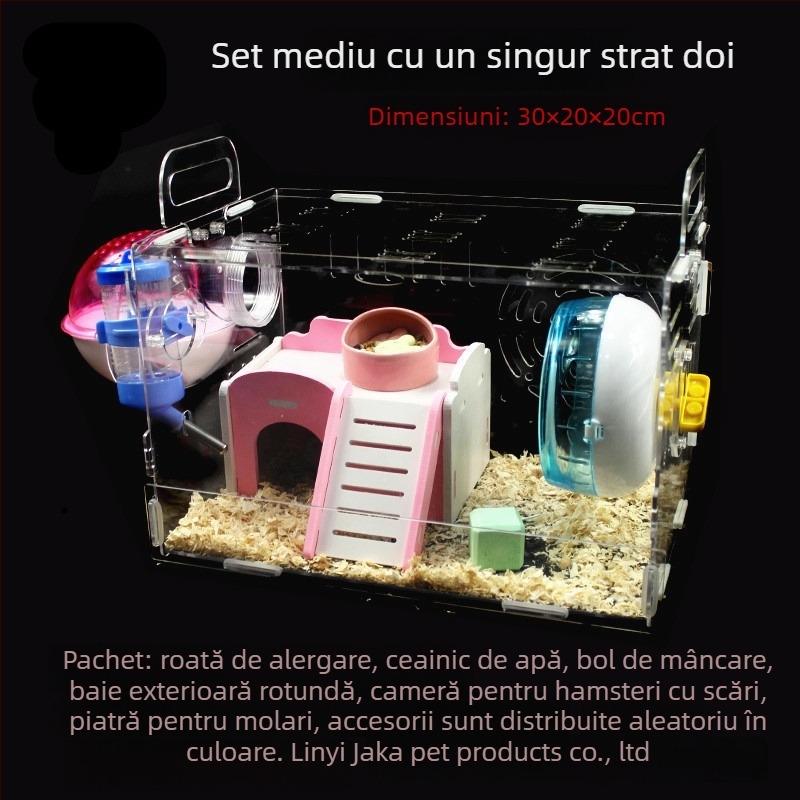 Cușcă acrilică pentru hamster, două etaje, vilă transparentă în formă de castel, rotundă, pentru interior, impermeabilă