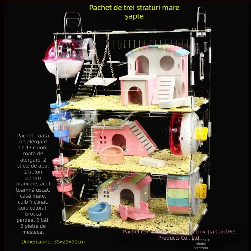 Cușcă acrilică pentru hamster, două etaje, vilă transparentă în formă de castel, rotundă, pentru interior, impermeabilă