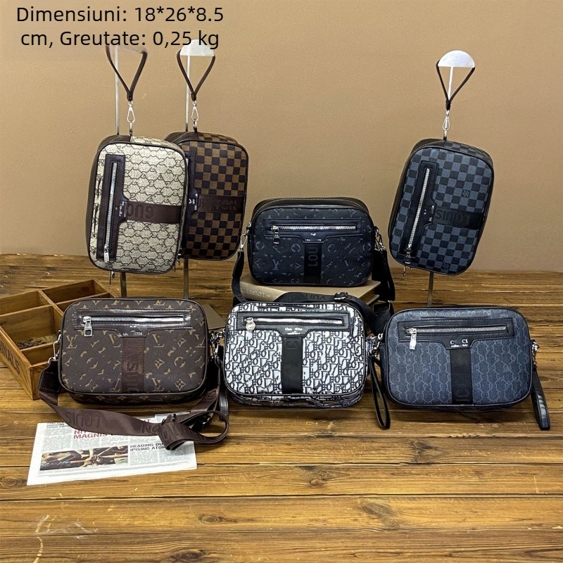 Geantă de umăr pentru bărbați: stil retro, material PU, căptușală poliester, model cu litere, impermeabilă, primăvara 2025