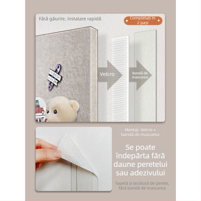 Panou de perete din fetru cu cârlige și placă de plută — 2 secțiuni, model geometric, decor decorativ 3D pentru perete