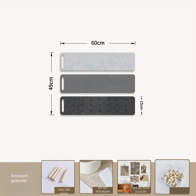 Panou de perete din fetru cu cârlige și placă de plută — 2 secțiuni, model geometric, decor decorativ 3D pentru perete