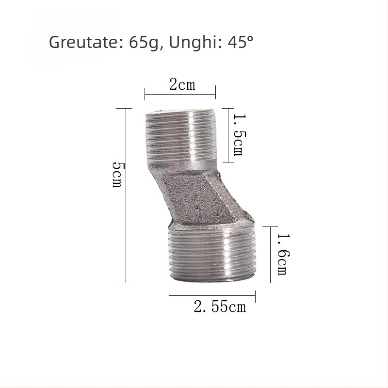 Robinet de dus din oțel inoxidabil cu diametru variabil și adaptor unghiular curbat pentru baie