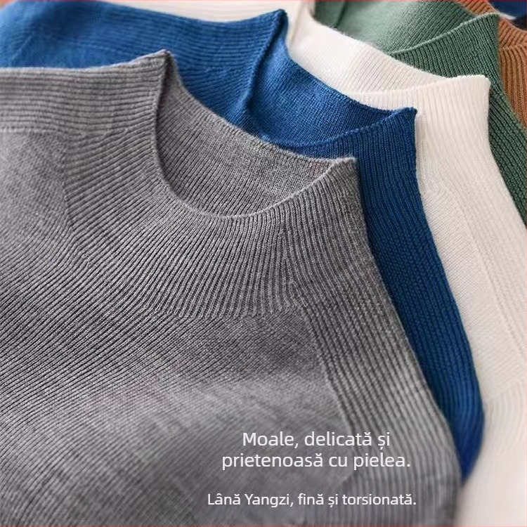 Pulover tricotat din lână pentru femei – guler semi-turtleneck, croială Slim, 95%+ lână, stil urban elegant, iarna 2025