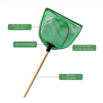 Plasă metalică pentru acvariu, cu mâner din lemn masiv