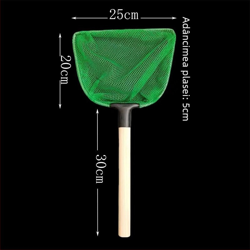 Plasă metalică pentru acvariu, cu mâner din lemn masiv