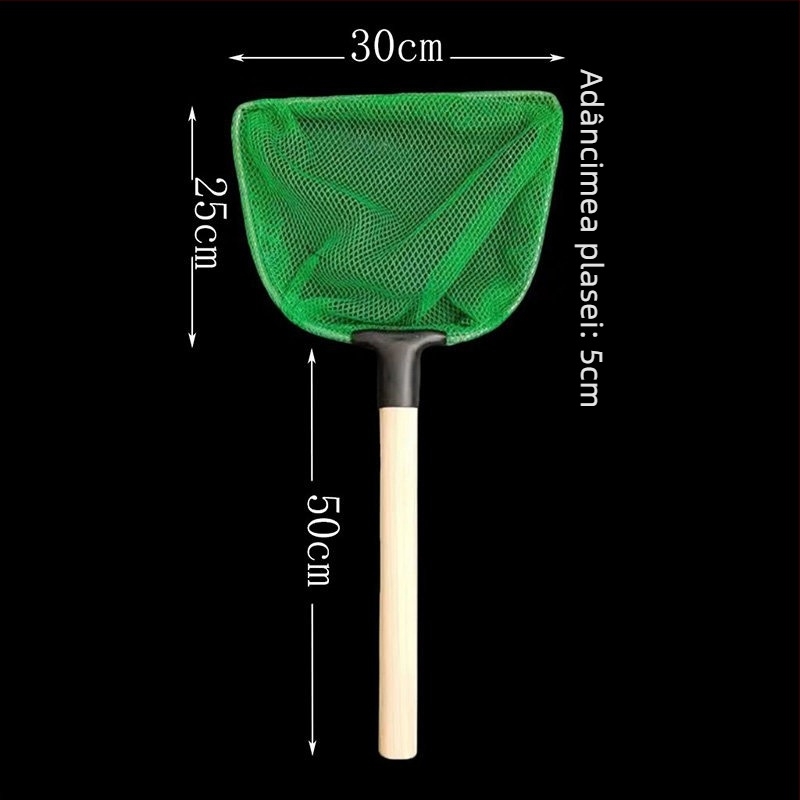 Plasă metalică pentru acvariu, cu mâner din lemn masiv