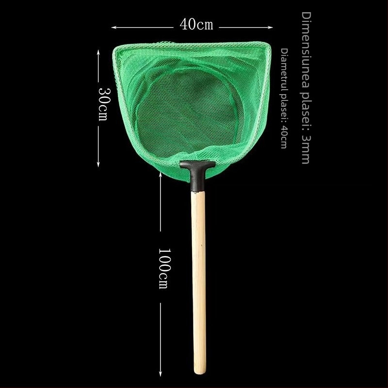 Plasă metalică pentru acvariu, cu mâner din lemn masiv